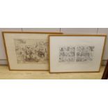 Chris Orr (1943-), pair of etchings, 'What men do ... and What women like...', signed and dated