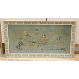 A 19th century framed Chinese polychrome silk embroidered panel,68 cms wide x 34 cms high.