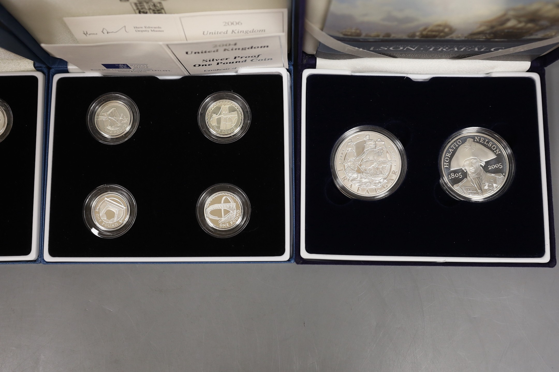 Three cased Royal Mint UK silver proof £1 coin collections 1984-87, 1994-96, 2004-07 and a 200th - Image 3 of 3