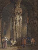 Samuel Prout (1783-1852), watercolour and gouache, entrance to a cathedral, 41 x 31cm