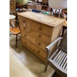 A Victorian stripped pine chest, width 104cm, depth 105cm, height 102cm