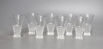 A selection of eight Lalique Bourgueil frosted shot glasses - 7.5cm tall