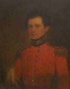 English school, 19th century, oil on board, portrait of a Young army officer, indistinctly inscribed