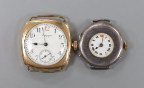 A gentleman's gold plated Waltham manual wind wrist watch and a silver manual wind wrist watch, both