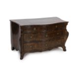 An 18th century North Italian marquetry inlaid kingwood serpentine commode, fitted two short and two