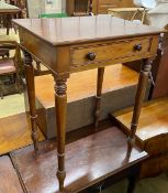 An early Victorian mahogany side table fitted drawer on turned legs width 56cm, depth 42cm, height