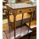 An early Victorian mahogany side table fitted drawer on turned legs width 56cm, depth 42cm, height