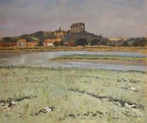 Michael Blaker (1928-2018) - Lancing College from the river Arun, oil on board, signed, unframed, 51