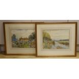 F.W., 20th century, pair of rural floral watercolours, monogrammed, 27 x 37cm