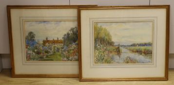 F.W., 20th century, pair of rural floral watercolours, monogrammed, 27 x 37cm