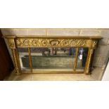 A Regency giltwood and gesso triple overmantel mirror, width 130cm, height 64cm