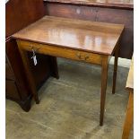 A George III mahogany side table fitted drawer, width 77cm, depth 49cm, height 78cm.