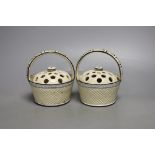 A pair of early 19th century creamware pot pourri baskets - 12cm high