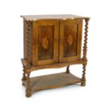 A 19th century Irish yew wood, oyster veneered and burr wood serpentine collector's cabinet, with