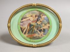 A Mappin oval enamel and brass easel timepiece, 12 cms wide.