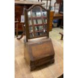 An 18th century style banded walnut toilet mirror with bureau base width 34cm, depth 26cm, height