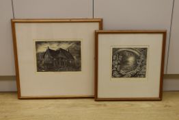 Robin Tanner (1904-1988), two etchings, woodland scene and cottage, 23 x 25cm, both signed in