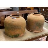 A pair of vintage terracotta rhubarb pots, diameter 41cm, height 35cm