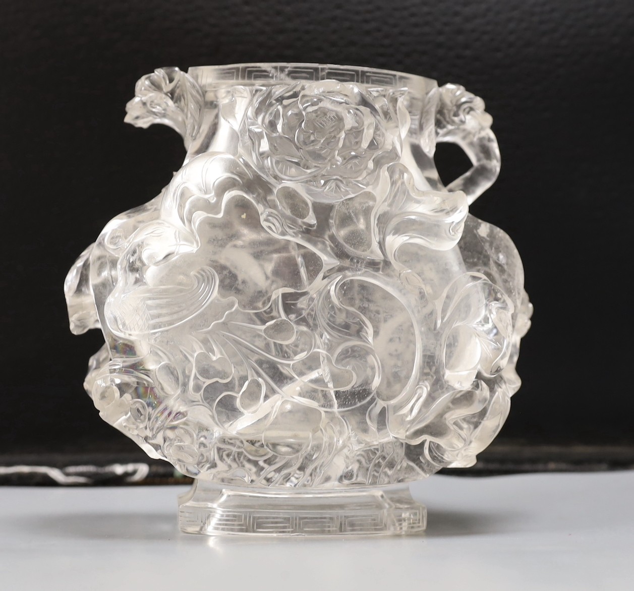 A Chinese rock crystal ‘phoenix’ vase, 15cm tall - Image 2 of 2