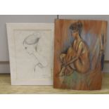 John Skelton (1923-2009) - Sketch of a seated nude, pastel and charcoal on board, signed, dated ‘56,