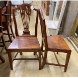 A set of four George III Provincial fruit wood solid seat dining chairs