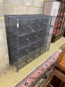 A pair of vintage wrought iron and wirework 20 door lockers, each width 153cm, depth 32cm, height