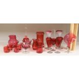 A quantity of various late 19th/early 20th century cranberry glass