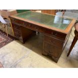 A reproduction George III style mahogany pedestal desk, length 152cm, depth 90cm, height 79cm