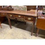 A George III and later mahogany kneehole table, length 183cm, width 53cm, height 75cm