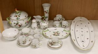 A group of Herend Rothschild Bird pattern coffee, dinner and decorative wares, largest oval fish