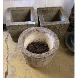 A pair of reconstituted stone 'brick' square garden planters, width 33cm, height 30cm together