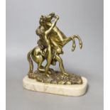 A bronze Marly horse group, on a marble plinth base - 20cm tall