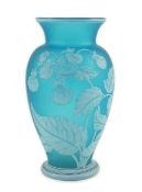 A Stevens and Williams cameo glass vase, late 19th century, decorated in white overlay with bell