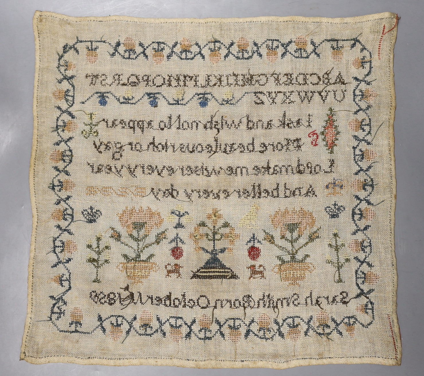 A 19th century cross stitch sampler by Sarah Smith, dated 1859 - 40 x 40cm - Image 2 of 2