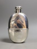 An Edwardian silver hip flask, London, 1907, 15.1cm.