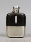 A George V silver and leather mounted glass hip flask, James Dixon & Sons, Sheffield, 1919, 11.5cm.