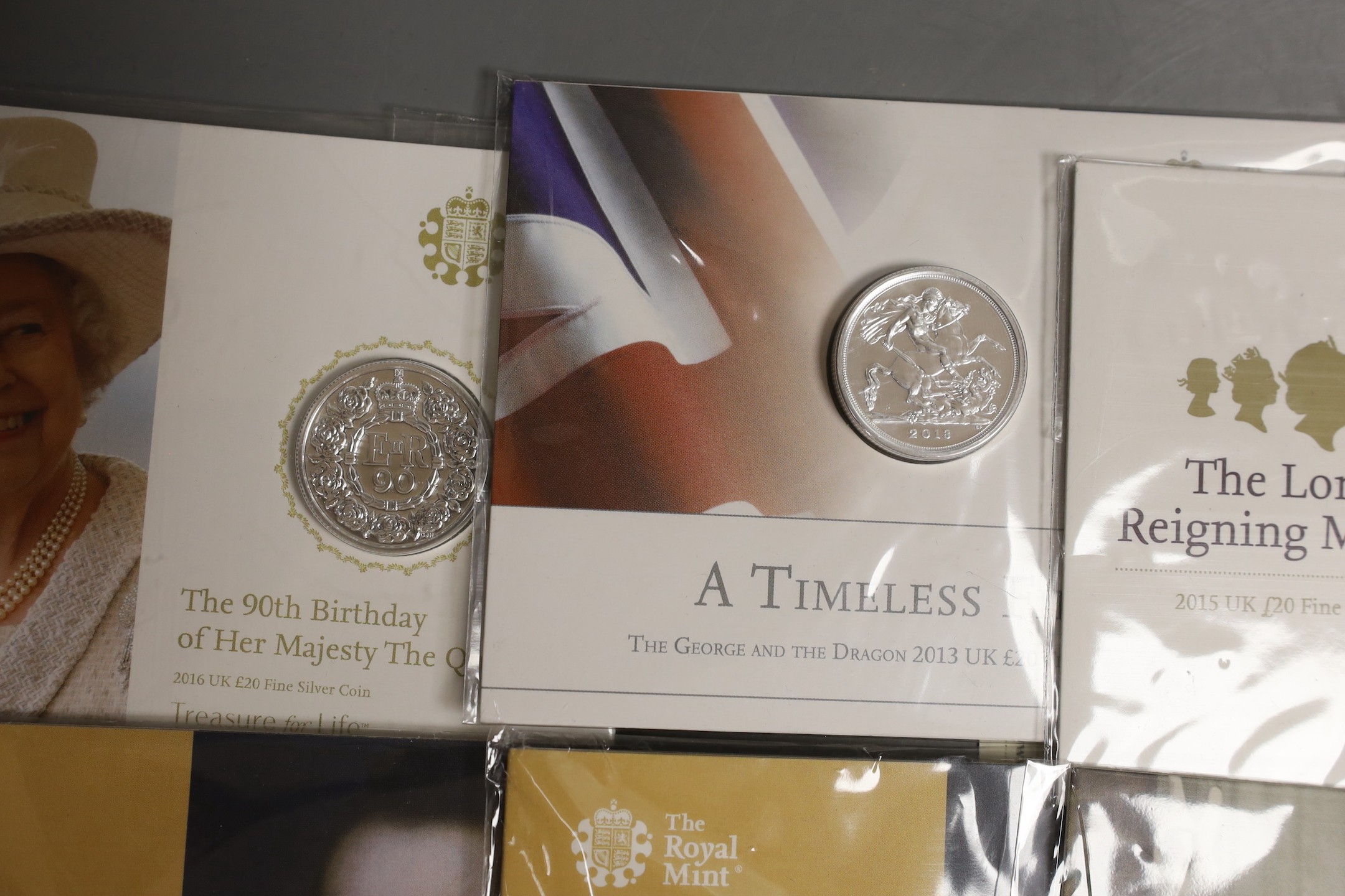 UK Royal Mint commemorative silver coins – two 2016 £50 coins and six £20 coins comprising 2013, - Image 2 of 5