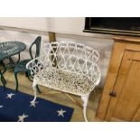 A Victorian style painted aluminium garden bench, length 94cm, depth 42cm, height 82cm