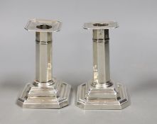 A pair of Edwardian silver dwarf candlesticks, James Dixon & Sons Sheffield, 1906, 10.7cm,
