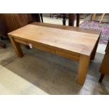 A contemporary rectangular oak coffee table, fitted drawer, width 120cm, depth 60cm, height 46cm