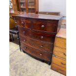 An early Victorian mahogany bow fronted chest of drawers, width 100cm, depth 49cm, height 121cm