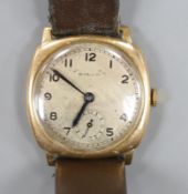 A gentleman's 1930's 9ct gold manual wind wrist watch, with Arabic dial signed 'Rolco' and