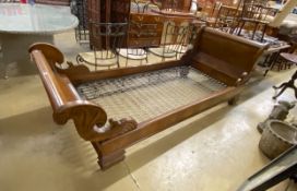 A 19th century Continental carved mahogany single sleigh bed, width 109cm, length 260cm, height