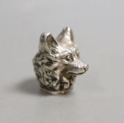 A late Victorian silver cane handle?, modelled as a dog's head, import marks for London, 1897,