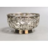 An early 20th century Chinese Export pierced white metal bowl, maker TW, diameter 92mm, 96 grams.