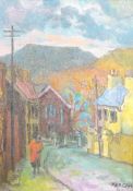 § § Glynn Morgan (Welsh, 1926-2015) 'Up The Valley'oil on boardsigned and dated 195156 x 39cm