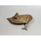 A cast brass bird and leaf dish - 16cm wide
