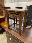 A nest of two rectangular marble top Chinese Hongmu wood tables, width 50cm, depth 35cm, height