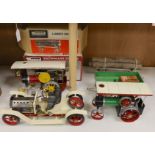 A boxed Mamod Showman's Engine and Lumbar wagon, and unboxed Steam Tractor and roadster- roadster 39