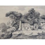 Dr Thomas Munro (1759-1833) Cottage and trees in a landscape and Tree and fence in a